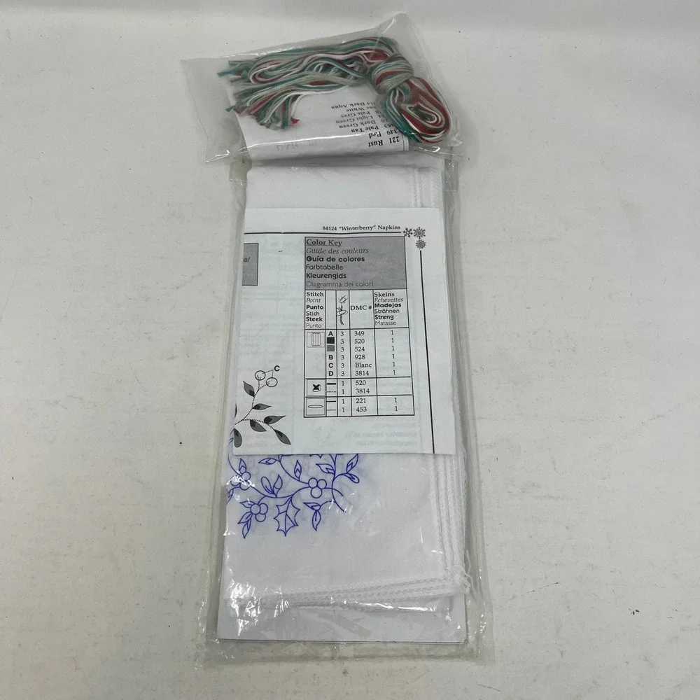 Bucilla Pfaltzgraff Winterberry Stamped Embroidery Napkins Kit 84124 Christmas 4